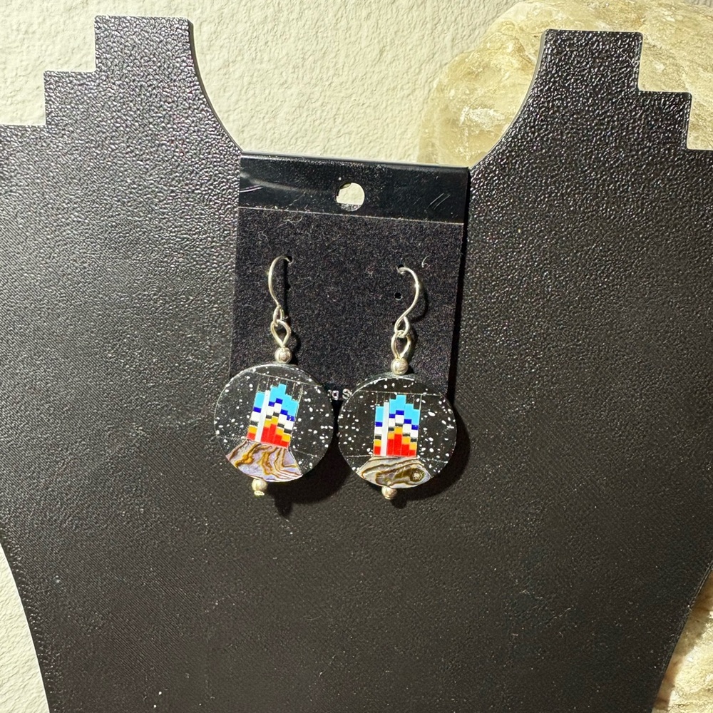 Colorful Geometric Inlay Earrings - Picture 2 of 5